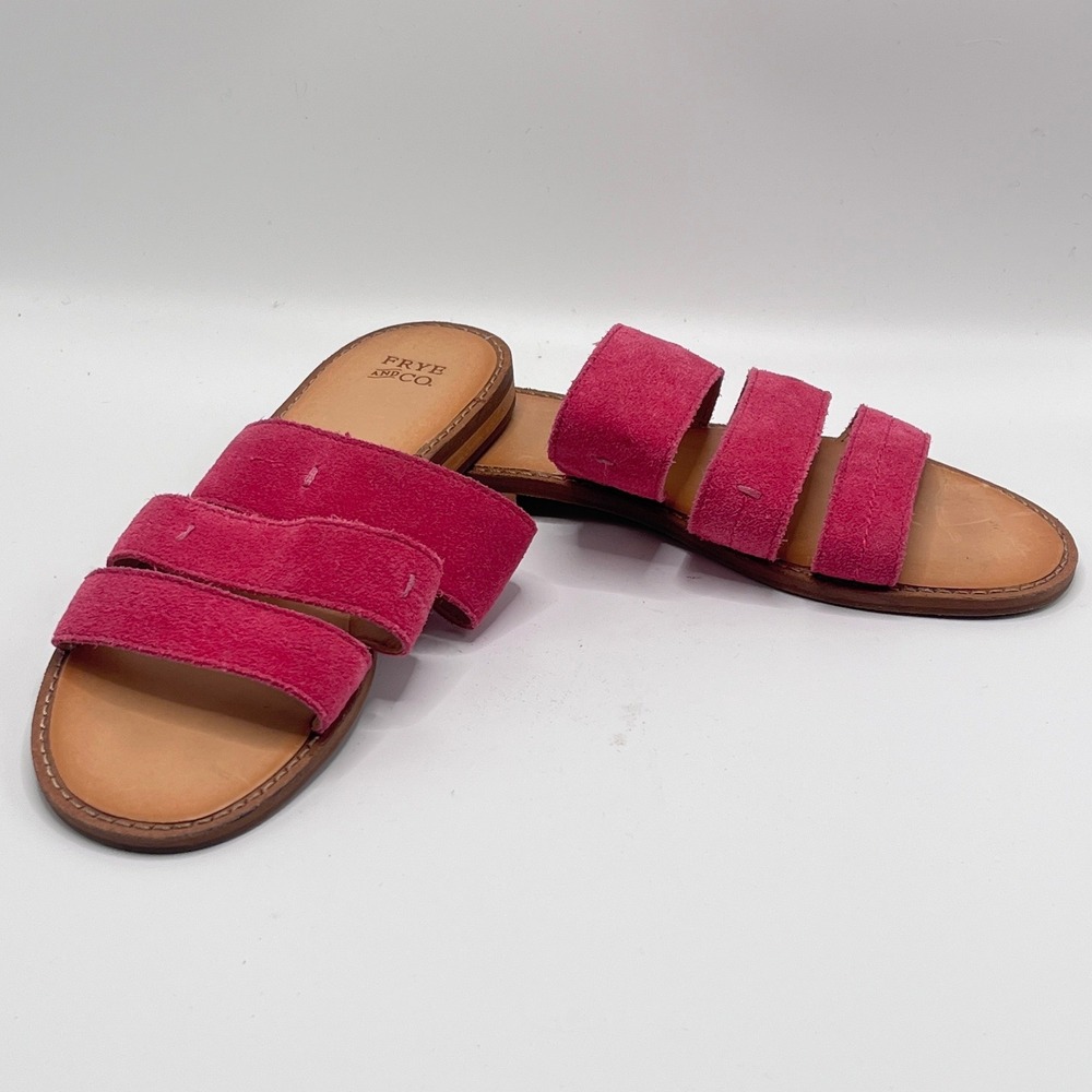 Frye and Co Womens Magenta Pink Suede Triple Strap Slide Sandals Size 6M